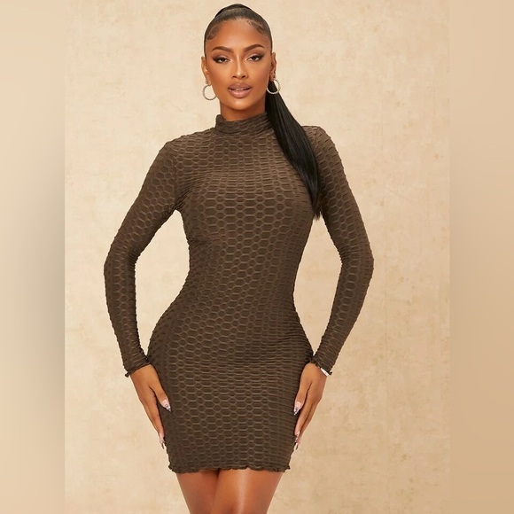 SHEIN Dresses & Skirts - SHEIN SXY Medium Brown Honeycomb Textured Bodycon Dress